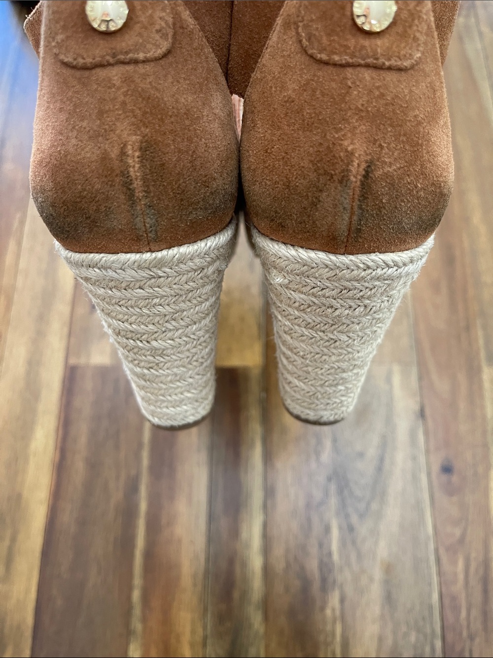 Michael Kors Damita Brown suede espadrille Wedge Sandals with Front Zipper - Picture 8 of 13